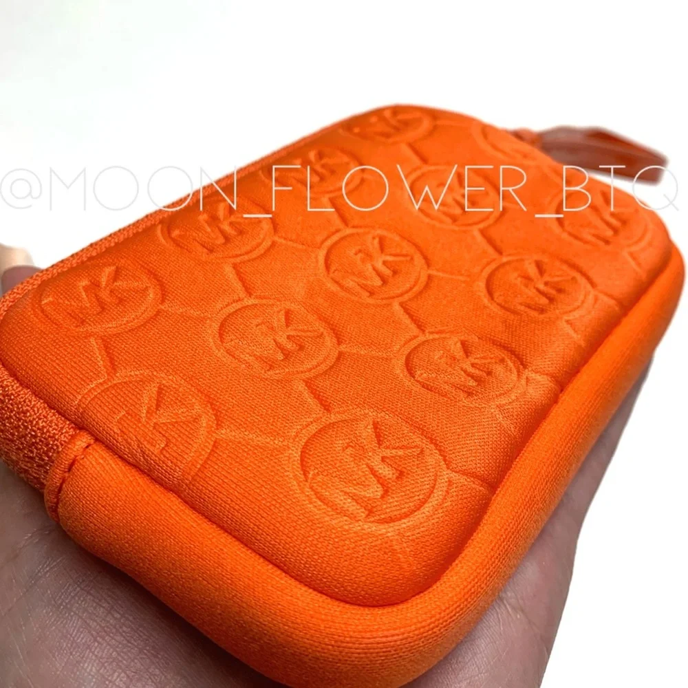 Michael Kors Jet Set Embossed Logo Scuba Fabric Wristlet Pouch Orange Neon RARE